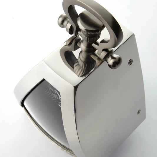 On the Dot Clock by Cyan Design in nickel. Made from wood, iron, aluminum in a modern style.
