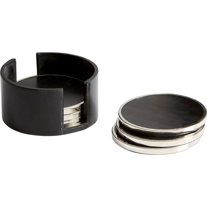 Jameson Coasters by Cyan Design in nickel, black. Made from resin, wood, brass in a modern style.