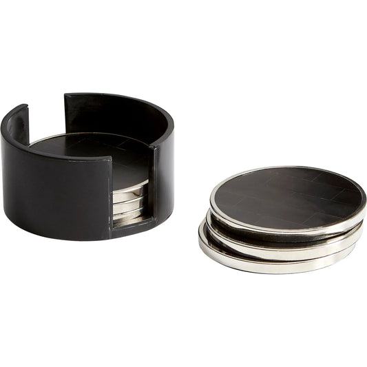 Jameson Coasters by Cyan Design in nickel, black. Made from resin, wood, brass in a modern style.