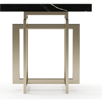 Wish You Were Here Square Side Table by Caracole in black marble, gold and whisper of gold. Made from marble in a modern style.