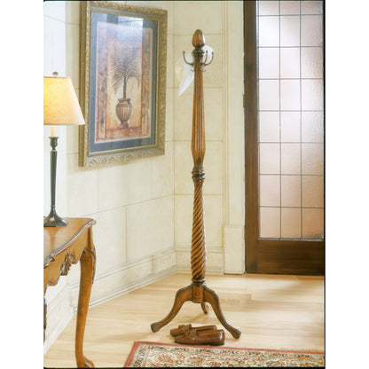 Chambers Costumer by Butler Specialty Company in dark brown and plantation cherry. Made from rubberwood solids, antique brass plated hooks in a traditional style.