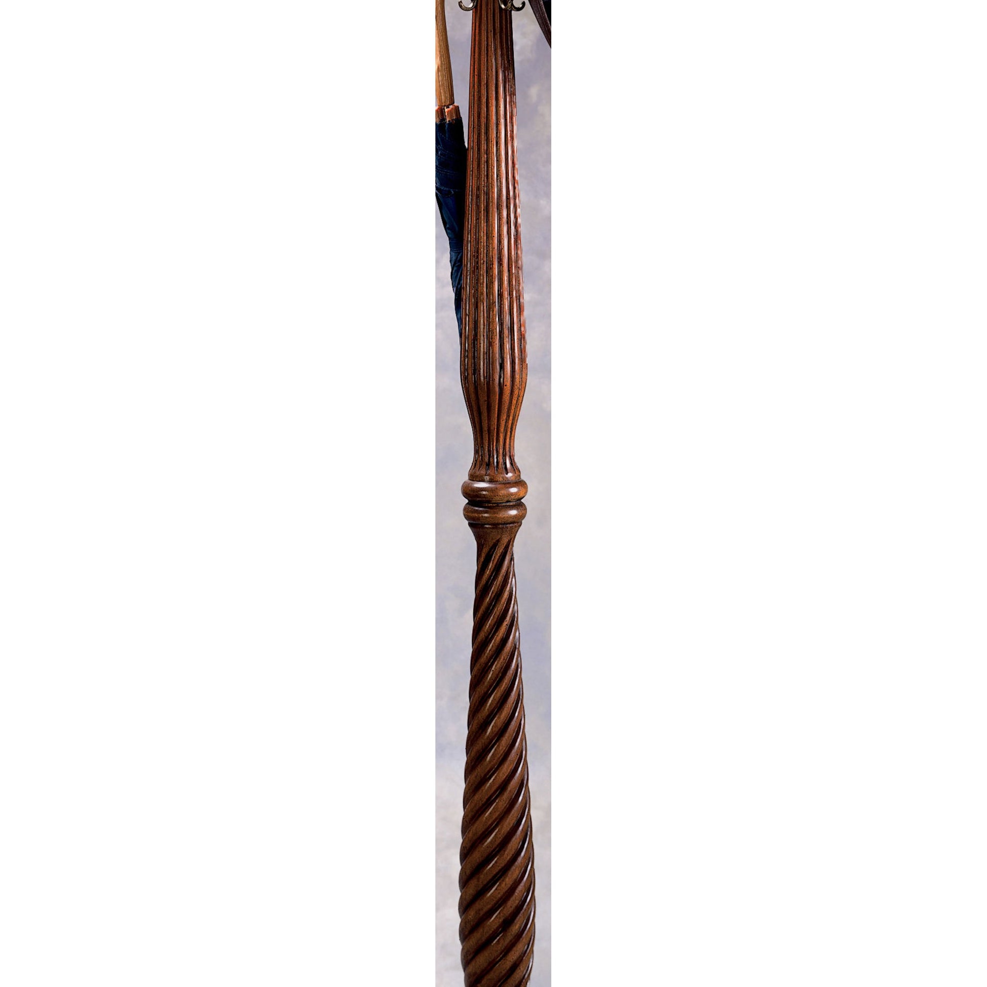 Chambers Costumer by Butler Specialty Company in dark brown and plantation cherry. Made from rubberwood solids, antique brass plated hooks in a traditional style.