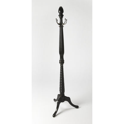 Chambers Costumer by Butler Specialty Company in dark brown and plantation cherry. Made from rubberwood solids, antique brass plated hooks in a traditional style.