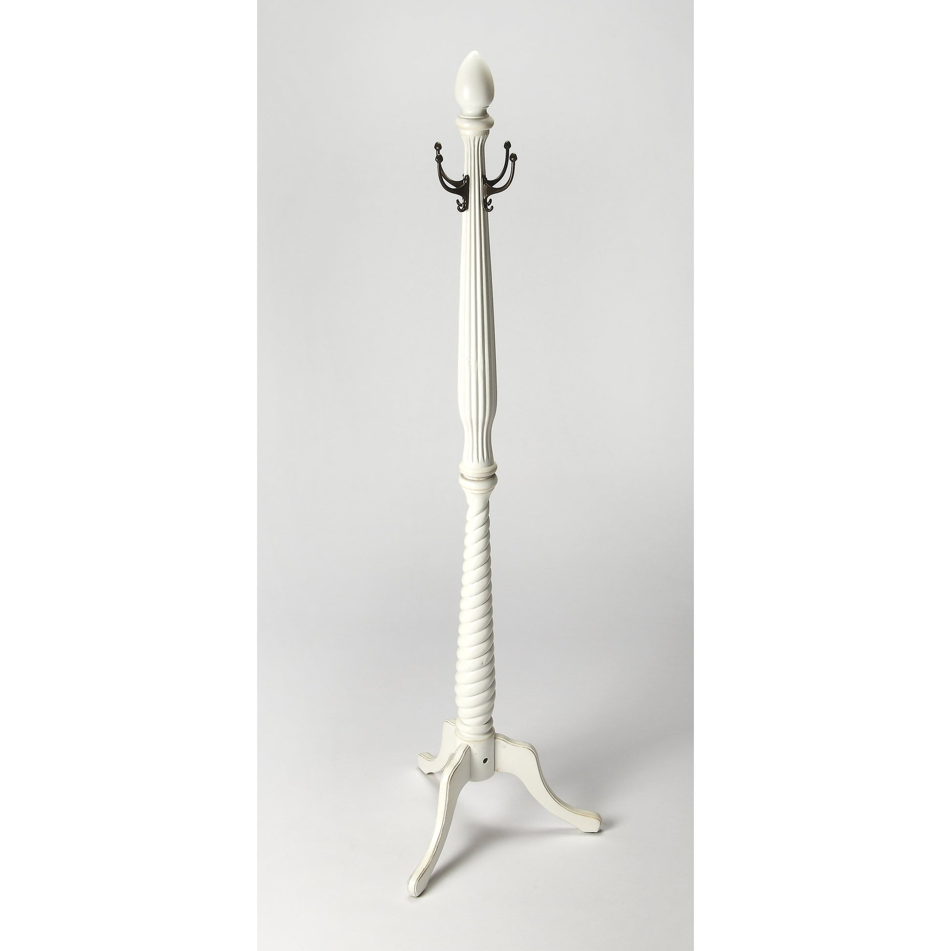 Chambers Costumer by Butler Specialty Company in dark brown and plantation cherry. Made from rubberwood solids, antique brass plated hooks in a traditional style.