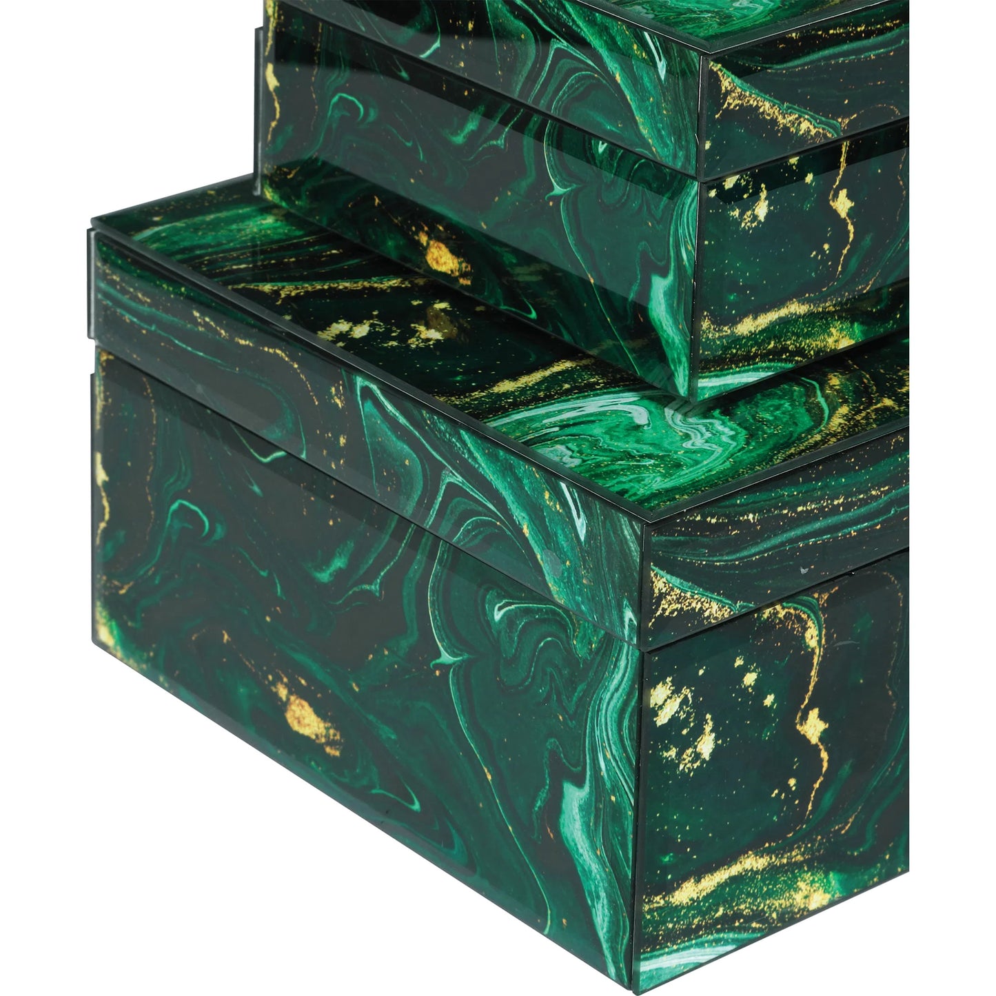 012 SI-2257191 | Closeup | Interstellar Box Set by Currey and Company in dark green. Made from glass, paper, engineered wood in a modern style.