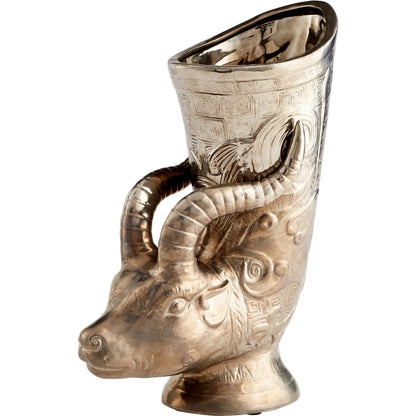Bharal Headed Vase by Cyan Design in polished pewter. Made from ceramic in a rustic style.