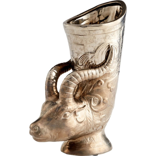Bharal Headed Vase by Cyan Design in polished pewter. Made from ceramic in a rustic style.