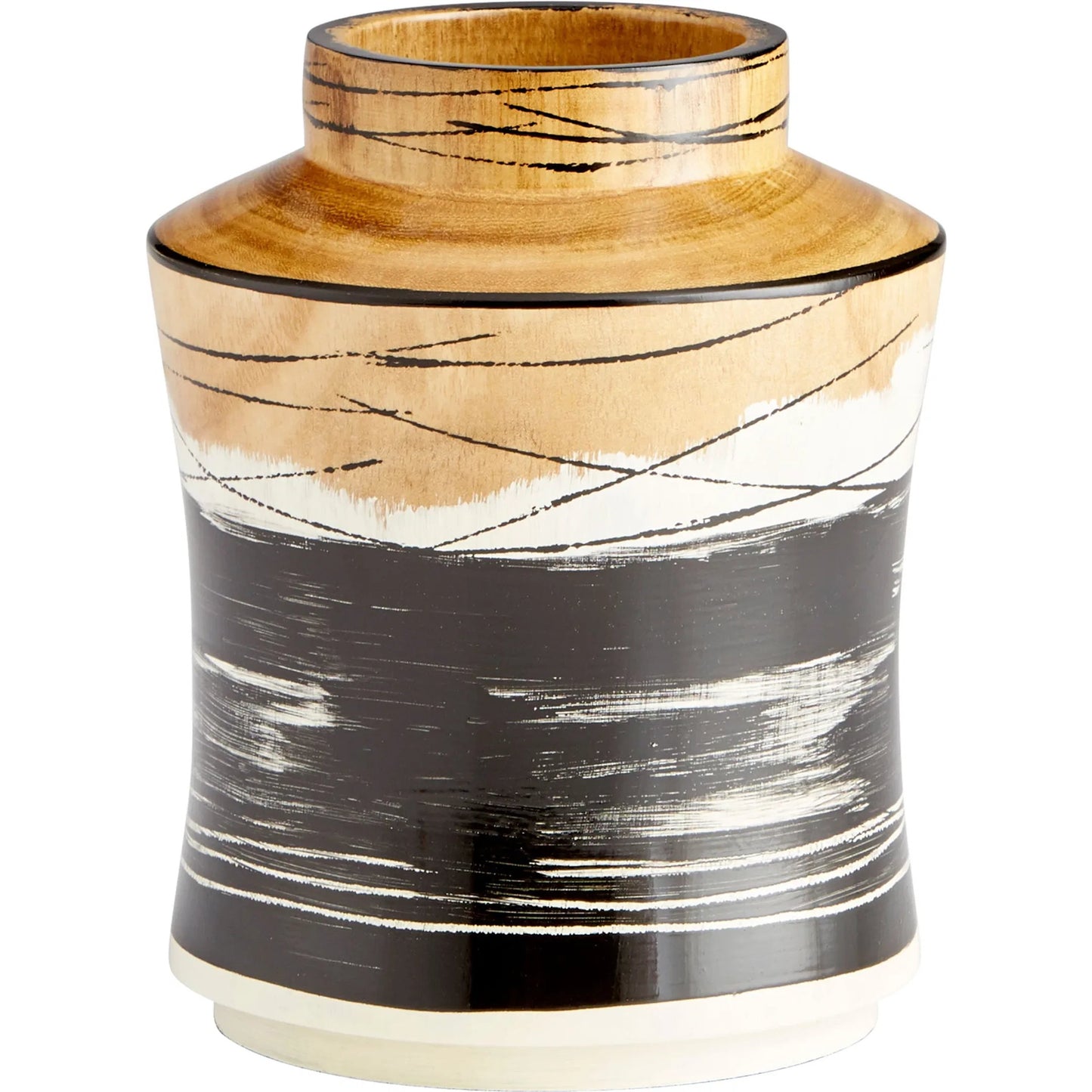 009 S-299928 | Primary Silo | Snow Flake Vase by Cyan Design in black, white, walnut. Made from wood in a eclectic & global style.
