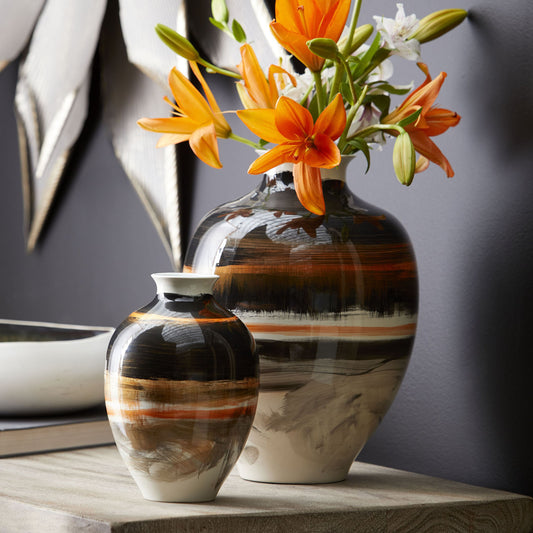 Indian Paint Brush Vase #1 by Cyan Design in black, white, gold. Made from ceramic in a modern style.