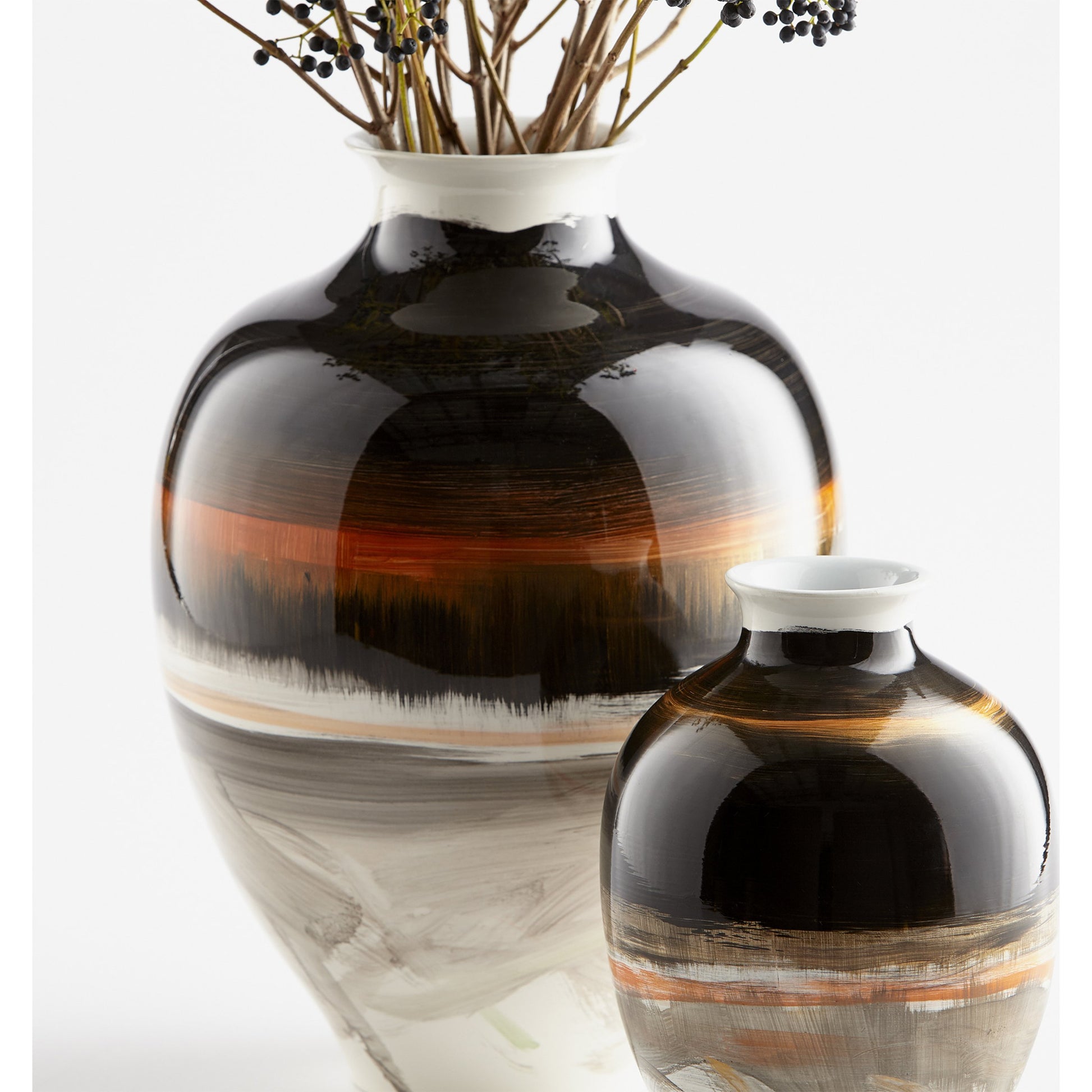Indian Paint Brush Vase #2 by Cyan Design in black, white, gold. Made from ceramic in a modern style.