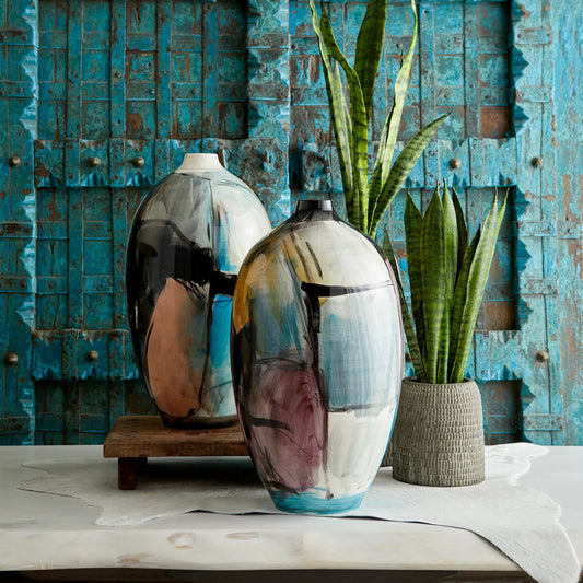 Carmen Vase #2 by Cyan Design in multi colored blue. Made from ceramic in a modern style.