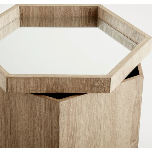 Honeycomb Tray Table by Cyan Design in oak veneer. Made from wood, mirrored glass in a coastal style.