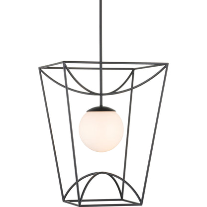 Rochefort Lantern by Currey and Company in black, white. Made from metal, glass in a modern style.