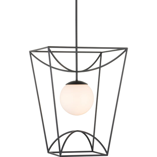 Rochefort Lantern by Currey and Company in black, white. Made from metal, glass in a modern style.