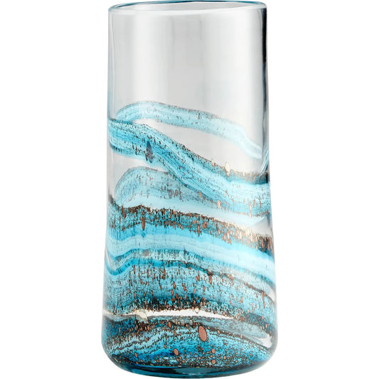 Rogue Vase by Cyan Design in blue, gold dust. Made from glass in a coastal style.