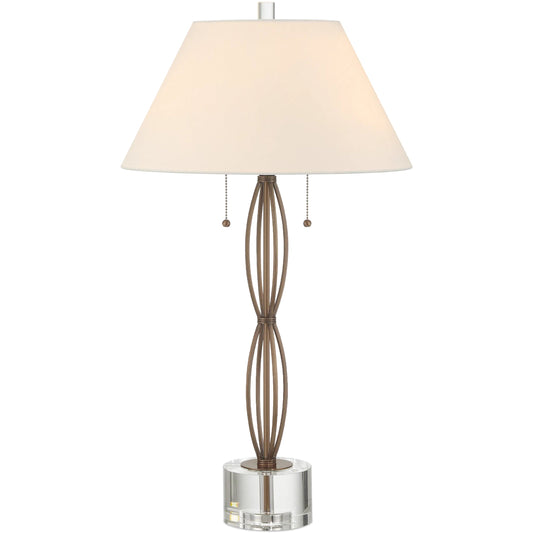 Mizner Table Lamp by Currey and Company in antique brass, clear. Made from metal, optic crystal in a modern style.