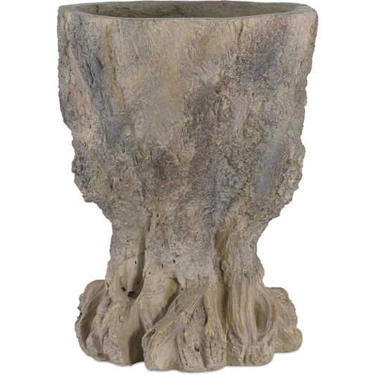 Old Growth Planter by Currey and Company in dark brown. Made from fiber cement in a unique style.