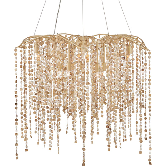 Kealia Chandelier by Currey and Company in natural, coco cream. Made from coco shells, shells, wrought iron in a unique style.