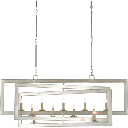 Middleton Rectangular Chandelier by Currey and Company. Made from wrought iron in a modern style.