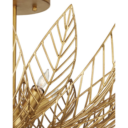 Leaflace Semi-Flush Mount by Currey and Company in contemporary gold leaf, contemporary gold. Made from wrought iron in a modern style.