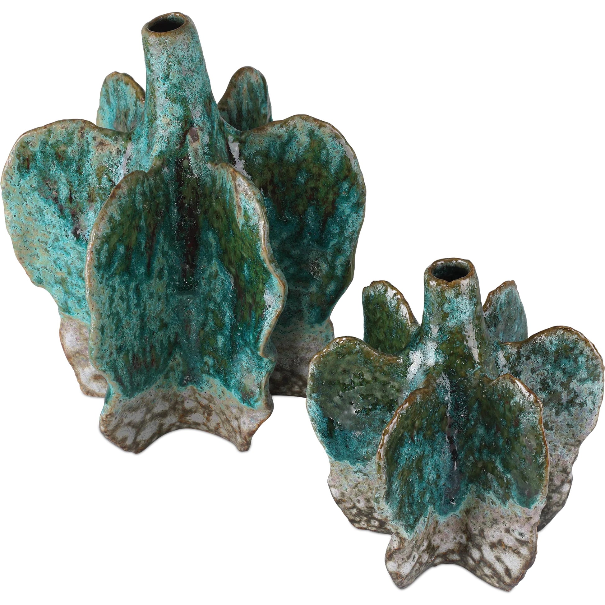 Urbano Vase Set by Currey and Company in turquoise, brown. Made from porcelain in a eclectic & global style.