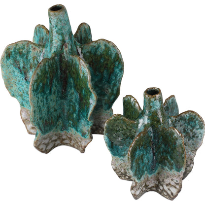 Urbano Vase Set by Currey and Company in turquoise, brown. Made from porcelain in a eclectic & global style.