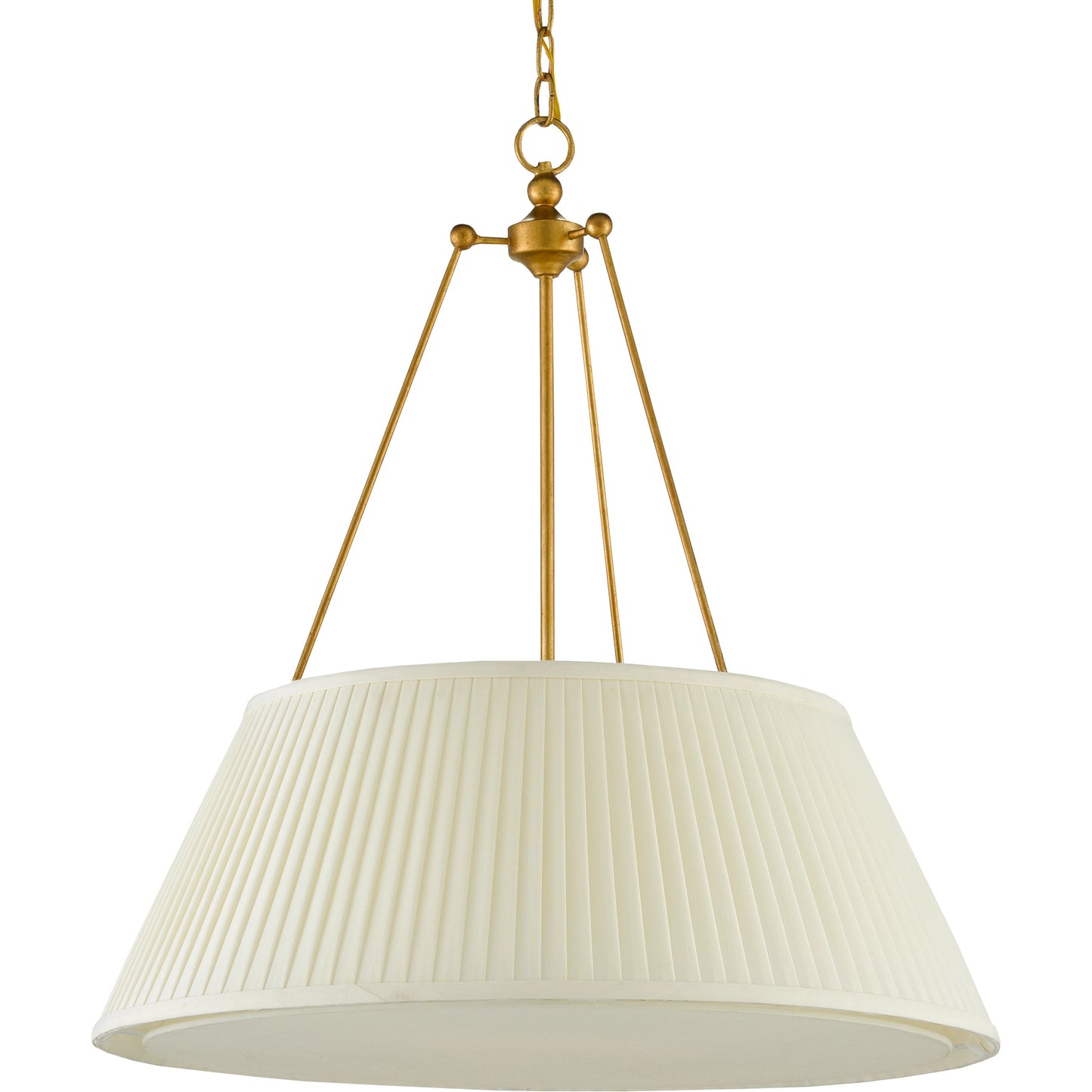 007 SI-1894408 | Additional Silo | Lytham Pendant by Currey and Company in antique gold leaf, white. Made from wrought iron, fabric in a traditional style.