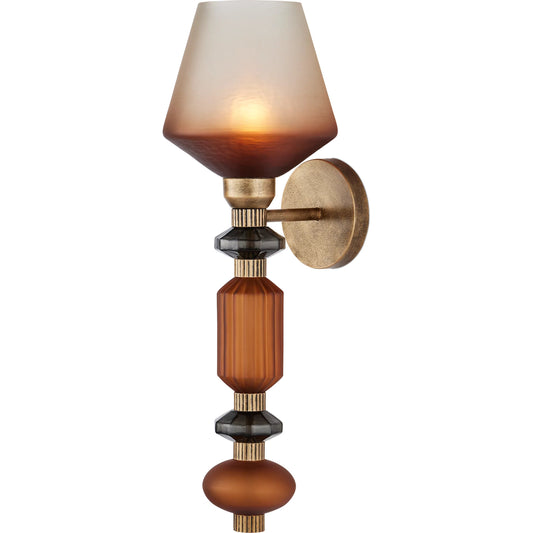 Mandeville Wall Sconce by Currey and Company in butter rum sandbar, matte ombre, deep gray, antique gold. Made from glass, iron in a eclectic & global style.