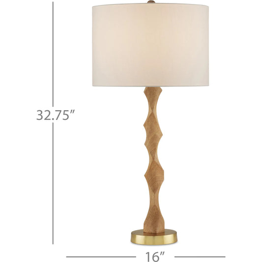 Sunbird Wood Table Lamp by Currey and Company in natural, brass. Made from wood, metal in a modern style.