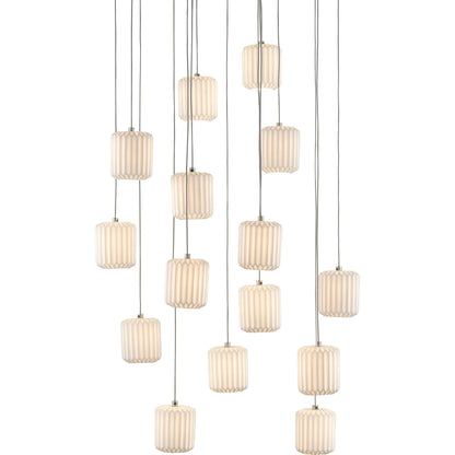 Dove Pendant by Currey and Company in painted silver, white. Made from metal, ceramic in a modern style.