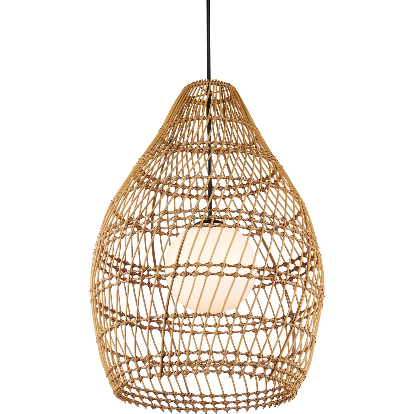004 SI-2387025 | Additional Silo | Fishtrap Outdoor Pendant by Currey and Company in natural, black, frosted white. Made from all-weather wicker, metal, glass in a unique style.