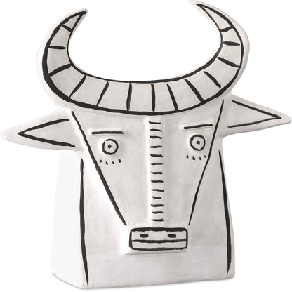 Frank the Bull by Currey and Company in washed white, black. Made from porcelain in a eclectic & global style.