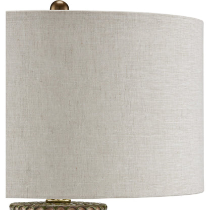 Polka Dot Table Lamp by Currey and Company in reactive blue, polished brass. Made from ceramic in a modern style.