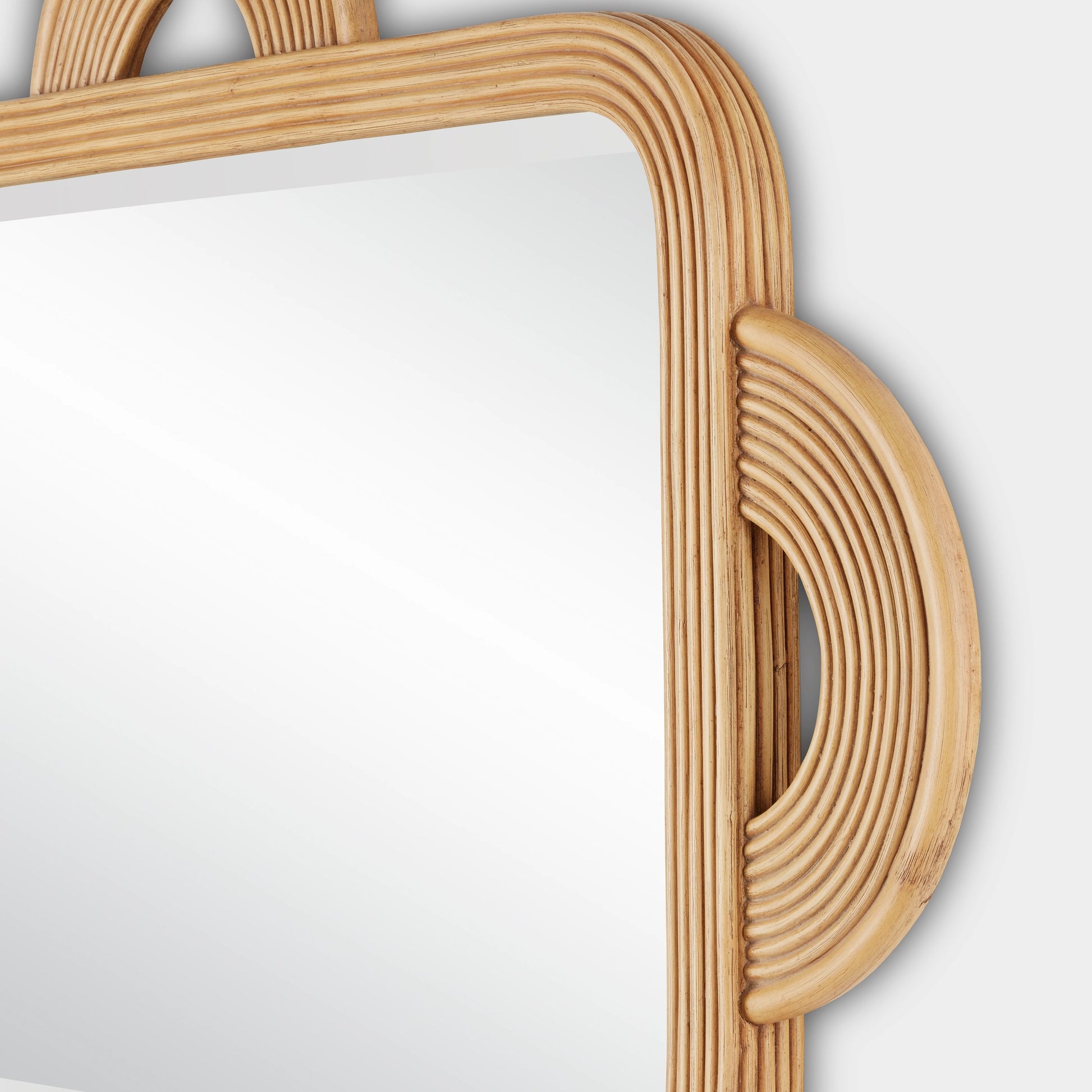Santos Rectangular Mirror by Currey and Company in navy. Made from rattan, mahogany, glass in a modern style.