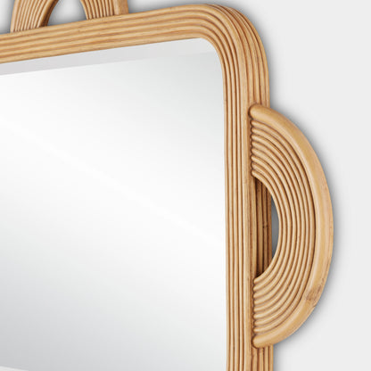 Santos Rectangular Mirror by Currey and Company in navy. Made from rattan, mahogany, glass in a modern style.