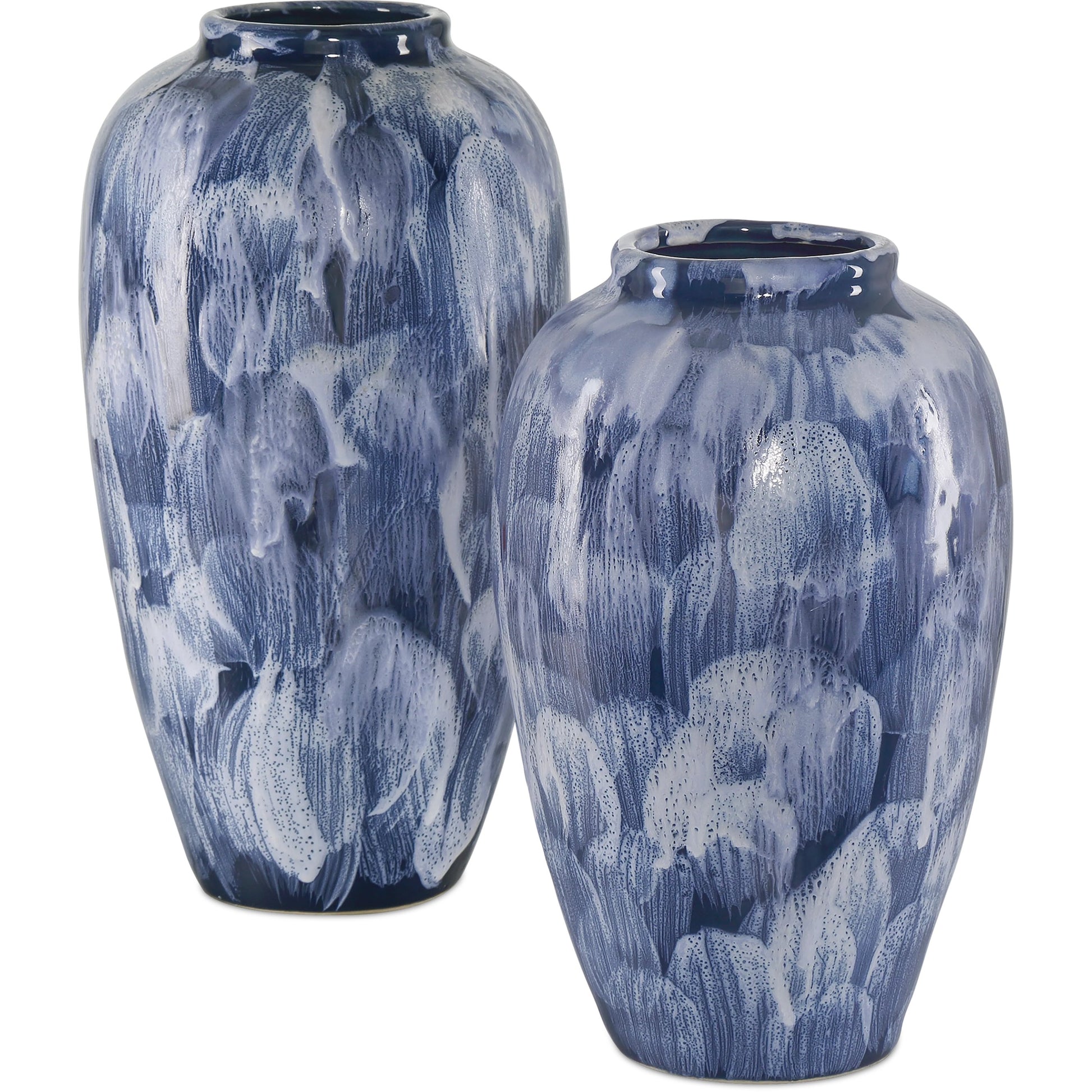 Pallas Vase Set by Currey and Company in blue, white. Made from ceramic in a modern style.