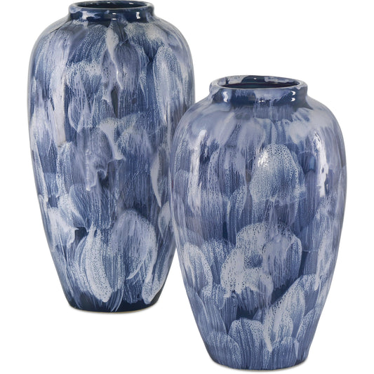 Pallas Vase Set by Currey and Company in blue, white. Made from ceramic in a modern style.