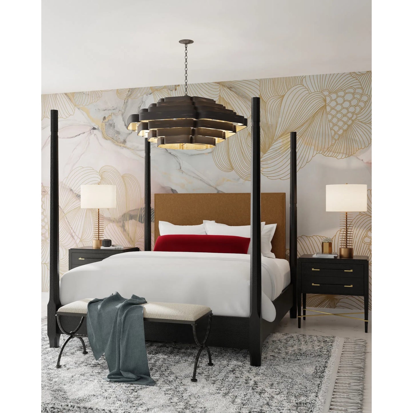 013 SI-1894175 | Lifestyle | Bailey Chandelier by Currey and Company in french black, contemporary gold leaf. Made from wrought iron in a modern style.