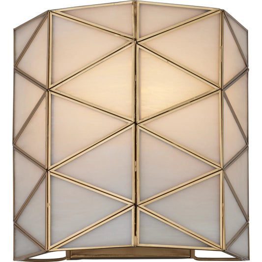 Polyhedron Wall Sconce by Currey and Company in white, antique brass. Made from glass, brass, metal in a unique style.
