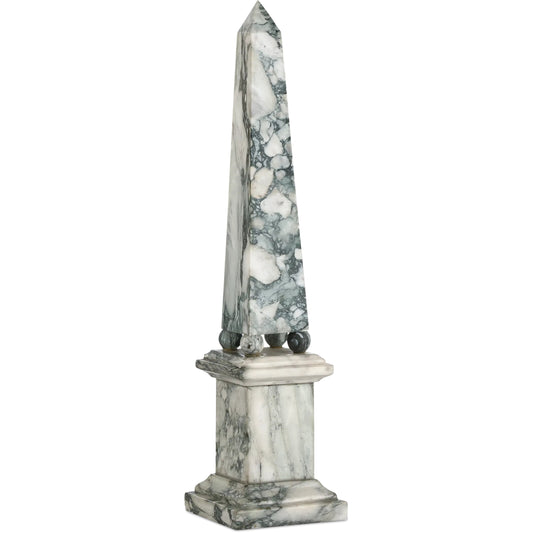 Sorority Obelisk by Currey and Company in green, off-white. Made from stone in a modern style.