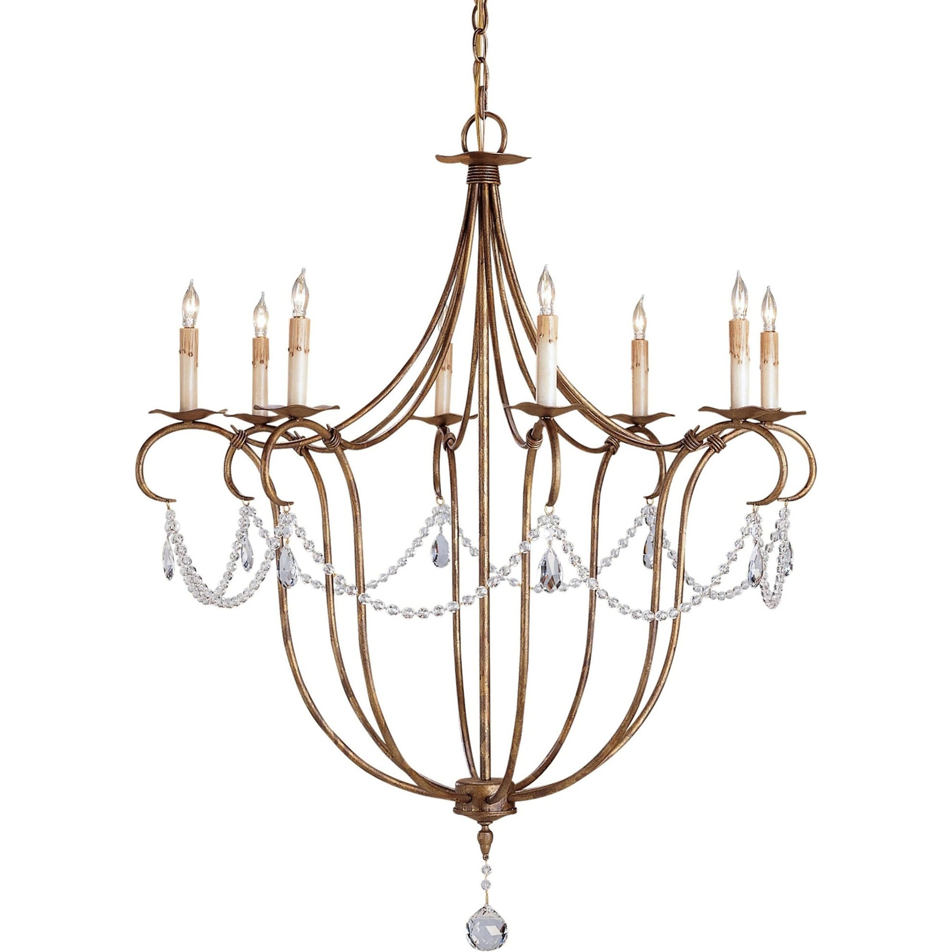 Crystal Light Chandelier by Currey and Company. Made from wrought iron, crystal in a traditional style.