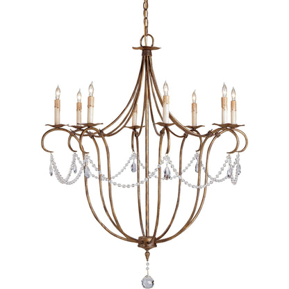 Crystal Light Chandelier by Currey and Company. Made from wrought iron, crystal in a traditional style.