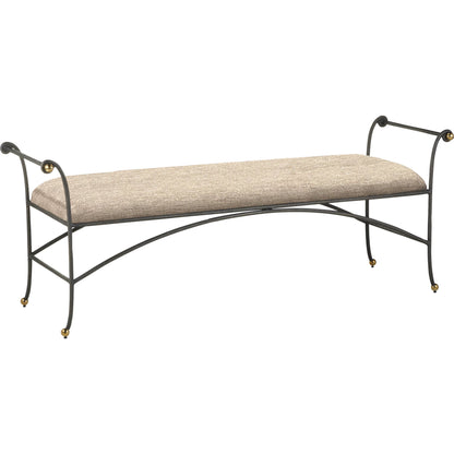 Mabel Bench by Currey and Company in antique black, polished brass. Made from stee, stainless steel in a transitional style.