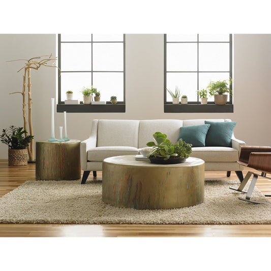 Button Coffee Table by Phillips Collection in olive and lichen. Made from resin, fiberglass in a modern style.