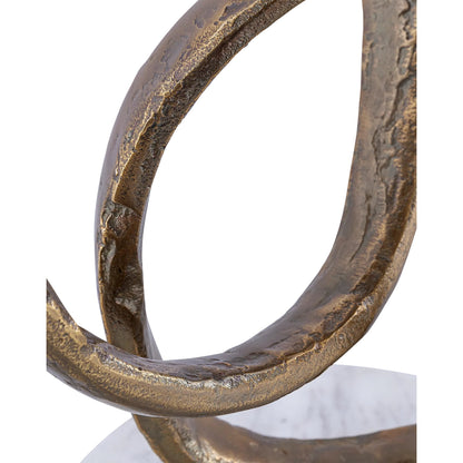 Ruban Accent Table by Currey and Company in antique brass, natural. Made from cast aluminum, marble in a modern style.
