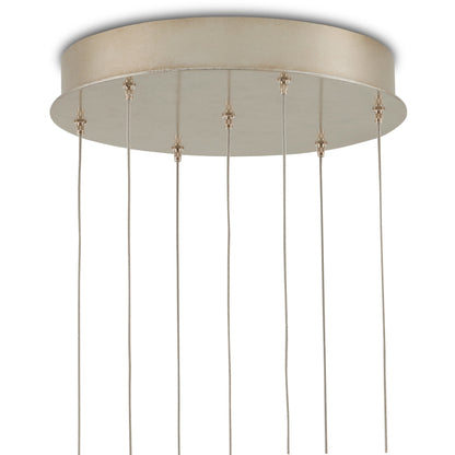 Escenia 7-Light Multi-Drop Pendant by Currey and Company in natural selenite, silver. Made from selenite, frosted glass in a transitional style.