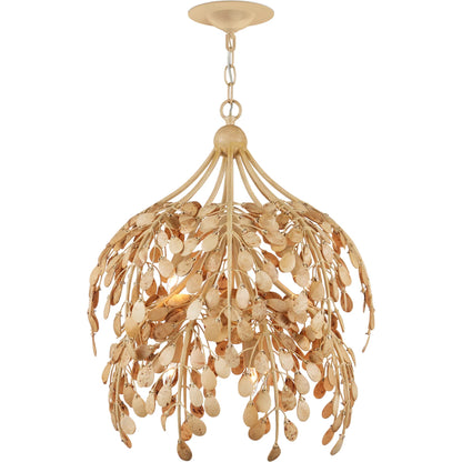 Maypan Pendant by Currey and Company in coco cream, natural. Made from wrought iron, coco shells in a modern style.