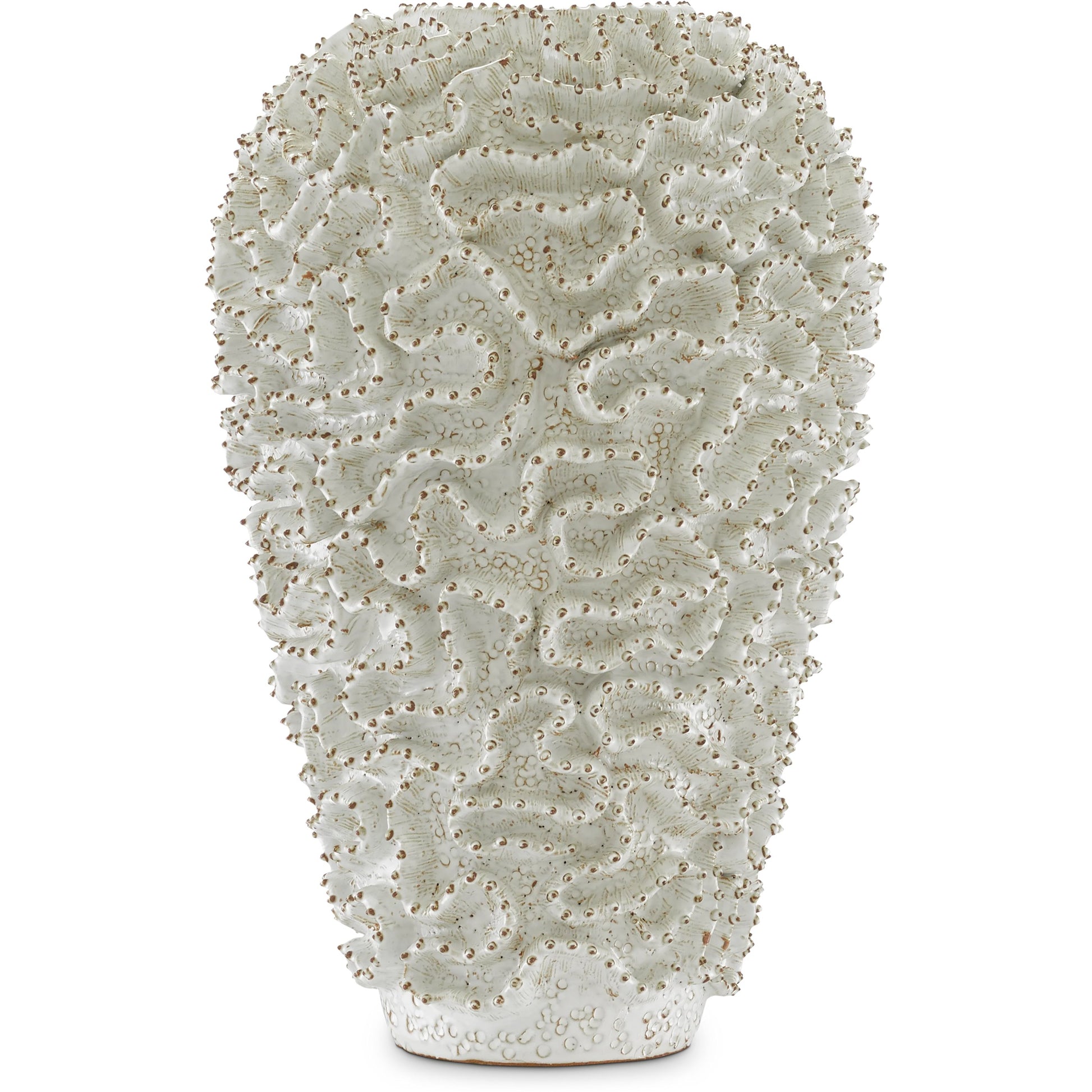 Swirl Vase by Currey and Company in white, gold. Made from ceramic in a coastal style.