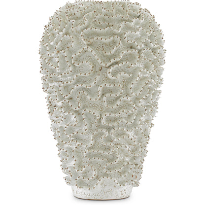 Swirl Vase by Currey and Company in white, gold. Made from ceramic in a coastal style.