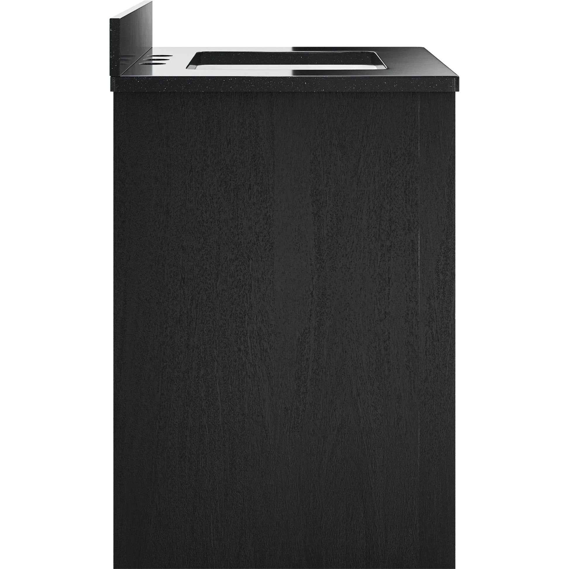 Karlson 36" Vanity with Undermount Sink by Currey and Company in stained vellum, caviar black, faux bone. Made from oak solids, veneer, leather vellum, granite, vitreous china in a unique style.